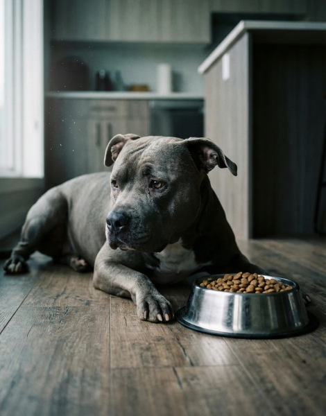 Dog eating from a bowl
